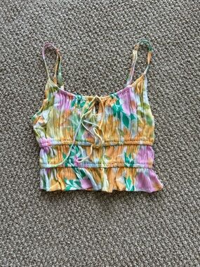 Floral Ruched Tie-Front Crop Top - Multi